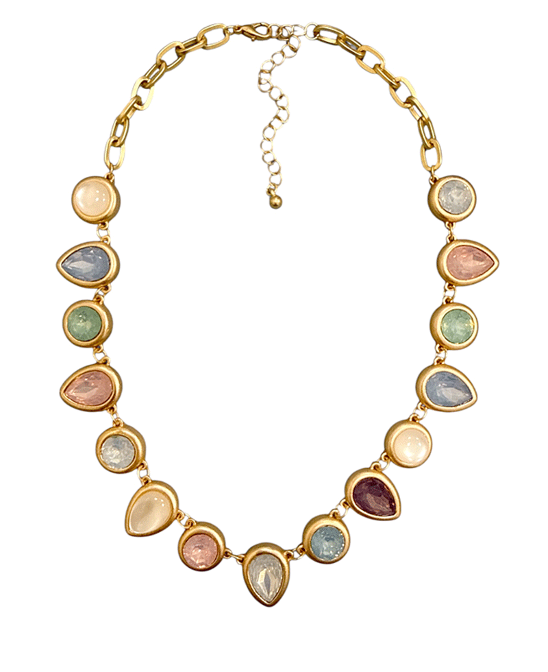 Multi Color Circle & Teardrop Short Necklace