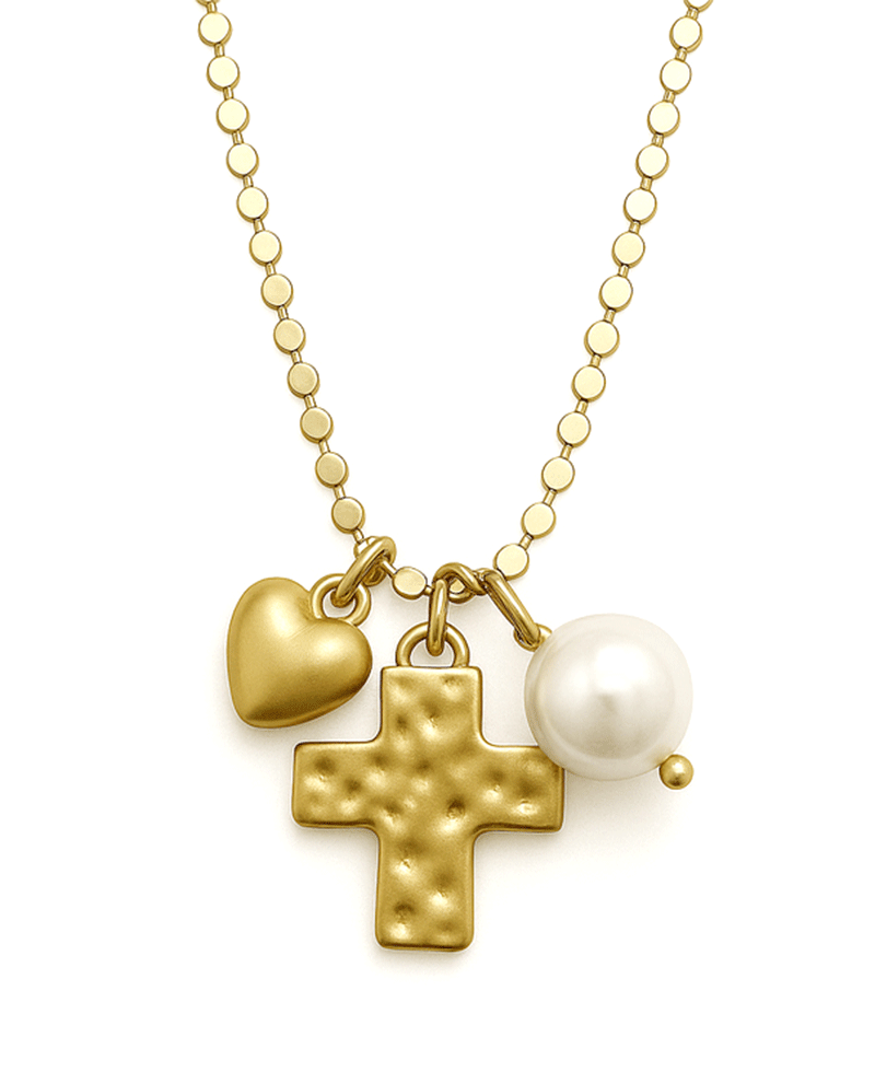 Cross w/ Multi Charm Metal Short Necklace