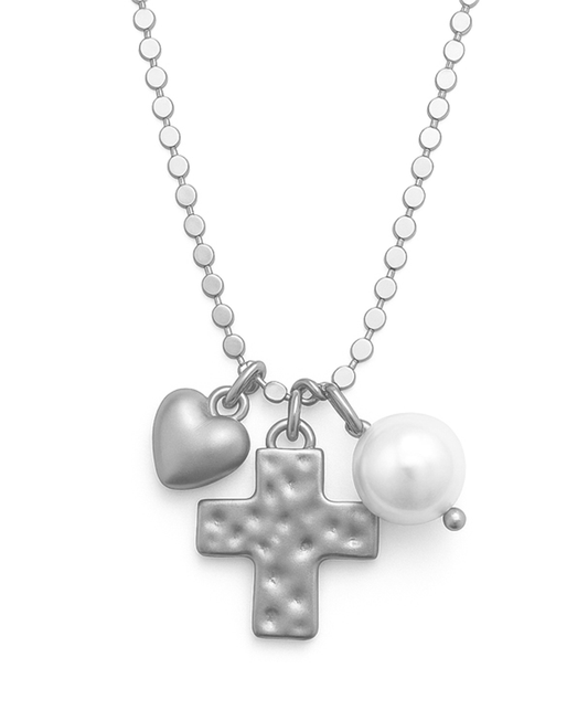 Cross w/ Multi Charm Metal Short Necklace