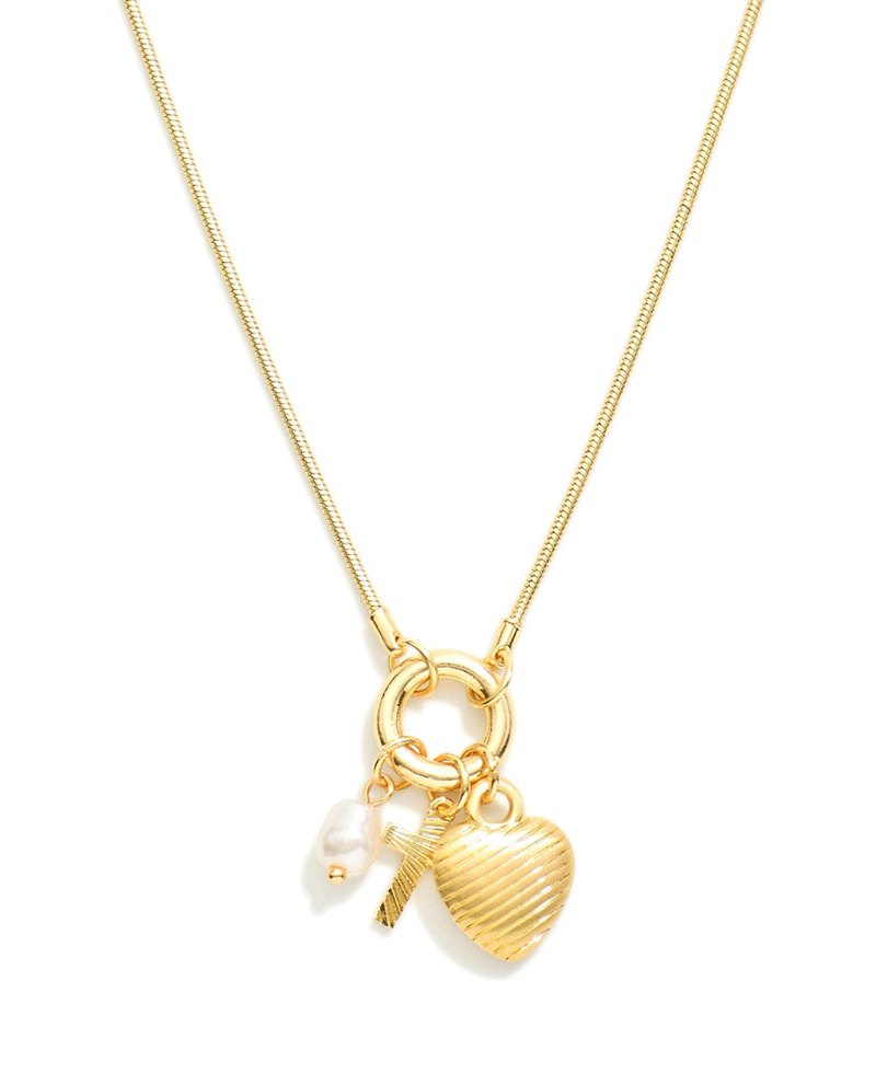 Ring w/ Triple Charms Metal Short Necklace