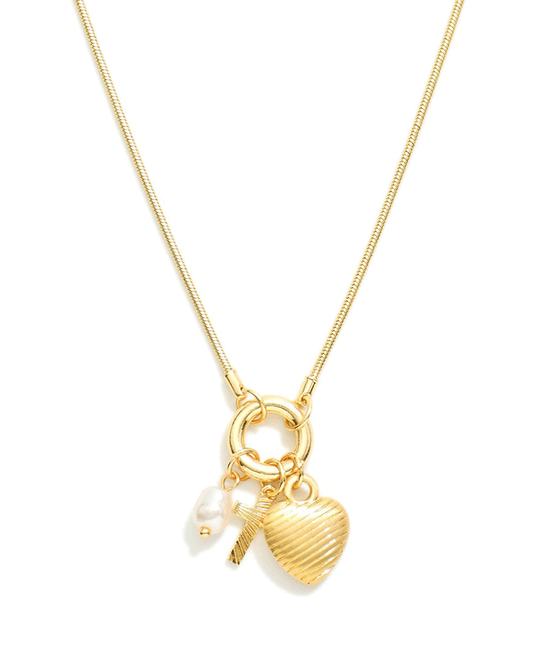 Ring w/ Triple Charms Metal Short Necklace