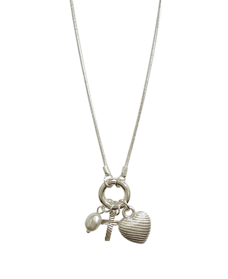 Ring w/ Triple Charms Metal Short Necklace