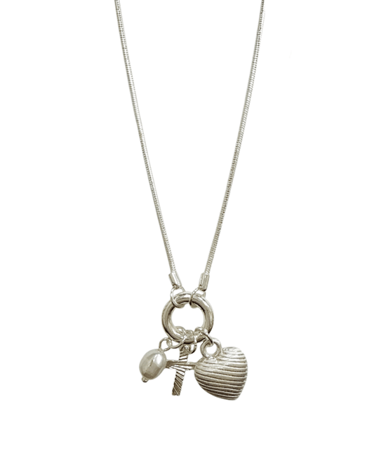 Ring w/ Triple Charms Metal Short Necklace