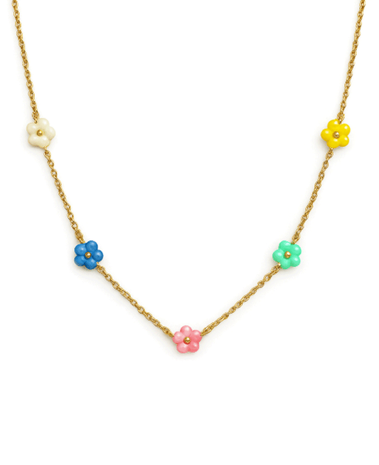 Flower Station Chain Short Necklace - 16"