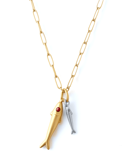 Double Fish Chain Short Necklace