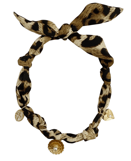 Multi Charm Leopard Scarf Necklace