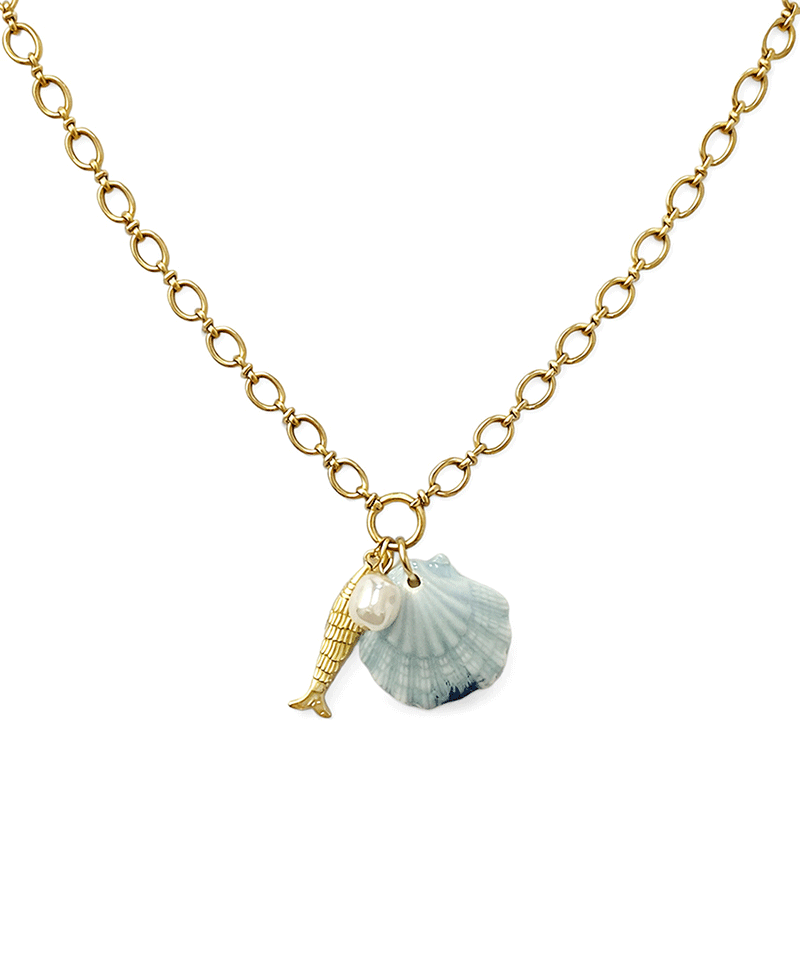 Shell & Fish Open Link Chain Short Necklace