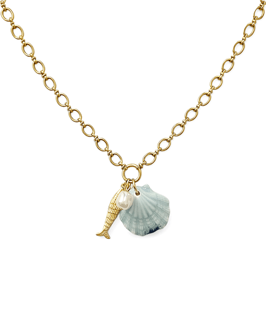 Shell & Fish Open Link Chain Short Necklace