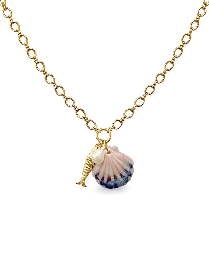 Shell & Fish Open Link Chain Short Necklace