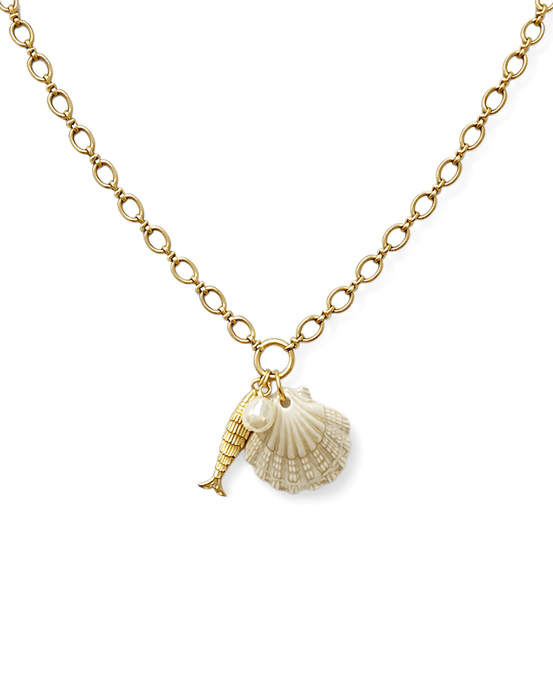 Shell & Fish Open Link Chain Short Necklace