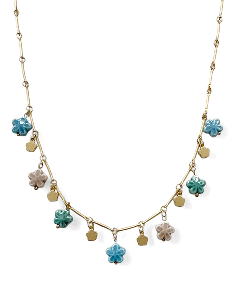 Multi Flower Charm Short Necklace