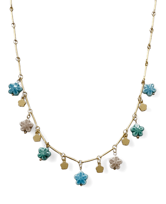 Multi Flower Charm Short Necklace