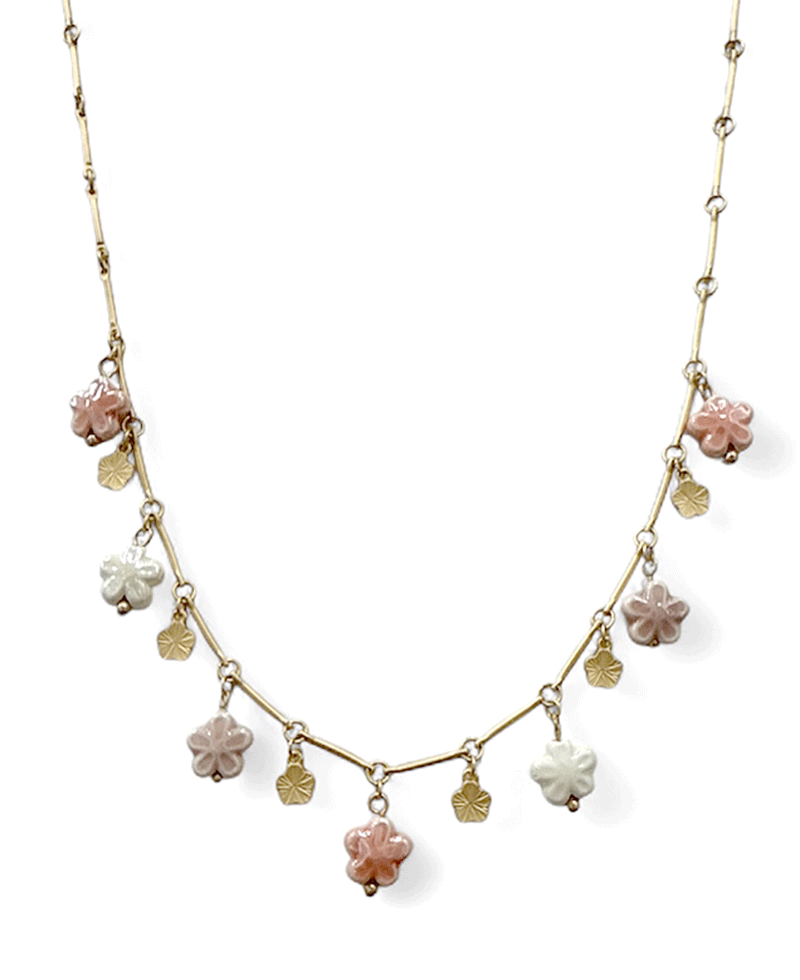 Multi Flower Charm Short Necklace