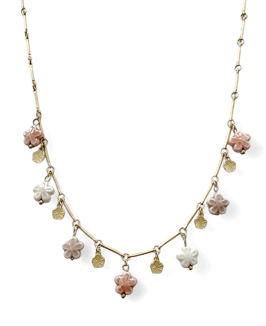 Multi Flower Charm Short Necklace