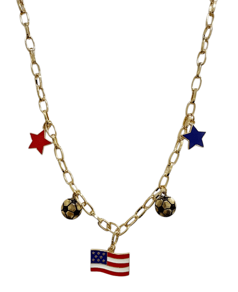 American Flag w/ Soccer Ball Chain Short Necklace
