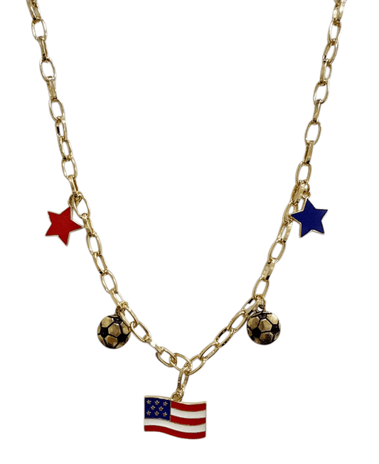 American Flag w/ Soccer Ball Chain Short Necklace
