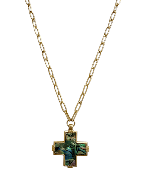 Shell Cross Paperclip Chain Short Necklace