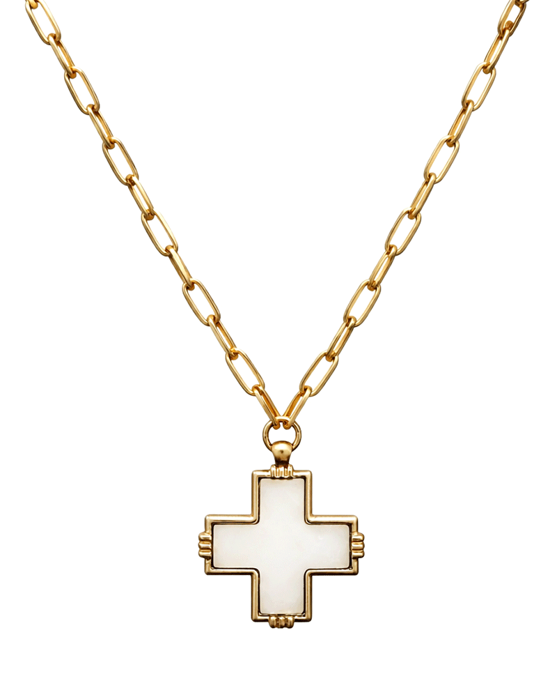 Shell Cross Paperclip Chain Short Necklace