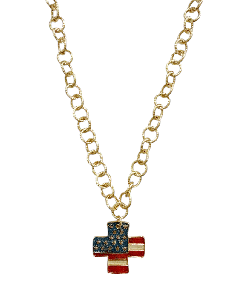 American Flag Pattern Cross Chain Short Necklace