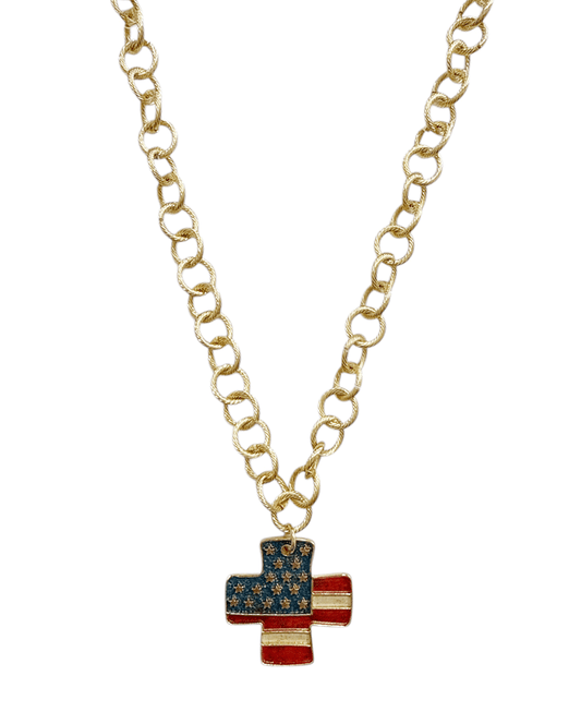 American Flag Pattern Cross Chain Short Necklace
