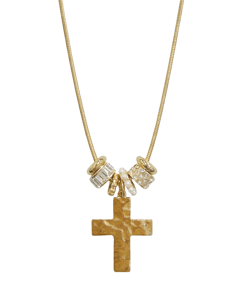 Cross w/ Mixed Charms Snake Chain Necklace