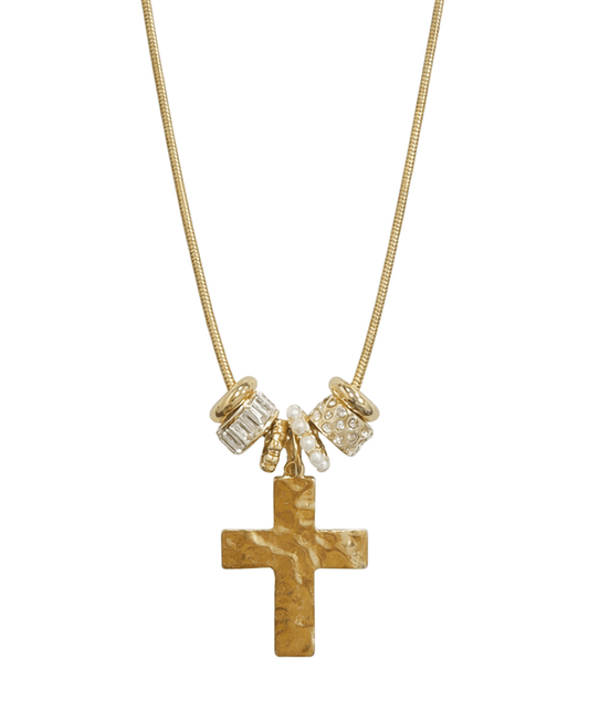 Cross w/ Mixed Charms Snake Chain Necklace