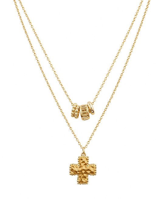 Textured Cross & Charms Layered Short Necklace