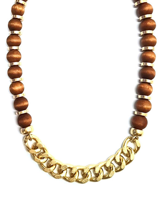 Wood Bead & Chain Necklace