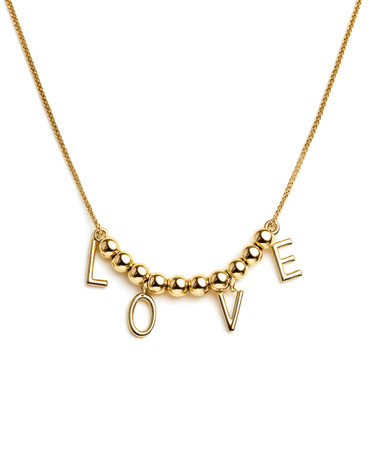 LOVE Letter & Ball Beads Chain Short Necklace
