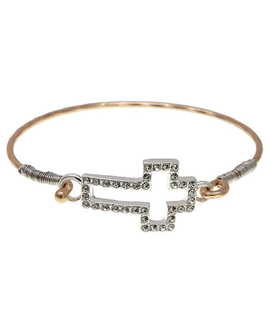 Cross w/ Rhinestone Wire Bracelet