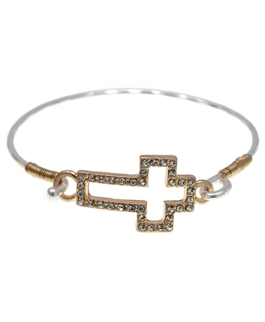 Cross w/ Rhinestone Wire Bracelet