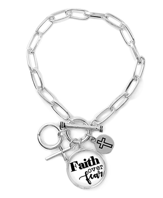 FAITH OVER FEAR Glass Top Toggle Bracelet