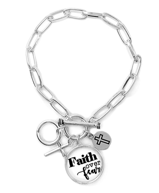 FAITH OVER FEAR Glass Top Toggle Bracelet