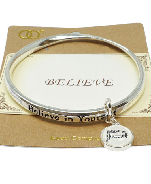 BELIEVE IN YOURSELF Glass Bubble Charm Twist Bangle