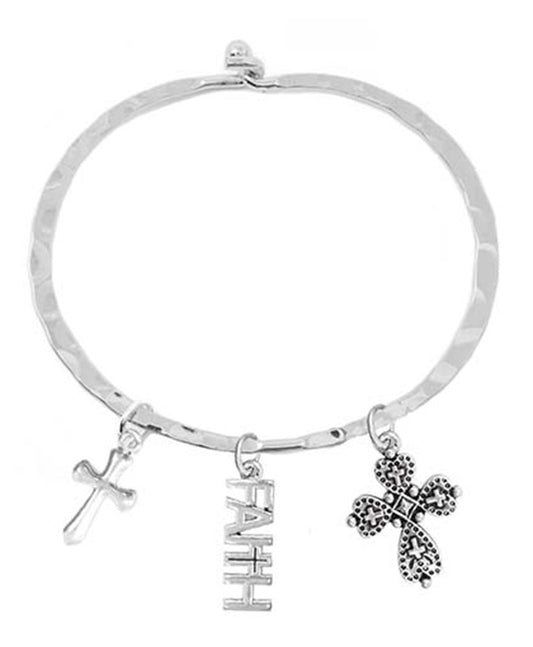 Faith Charm Wire Hook Bangle Bracelet