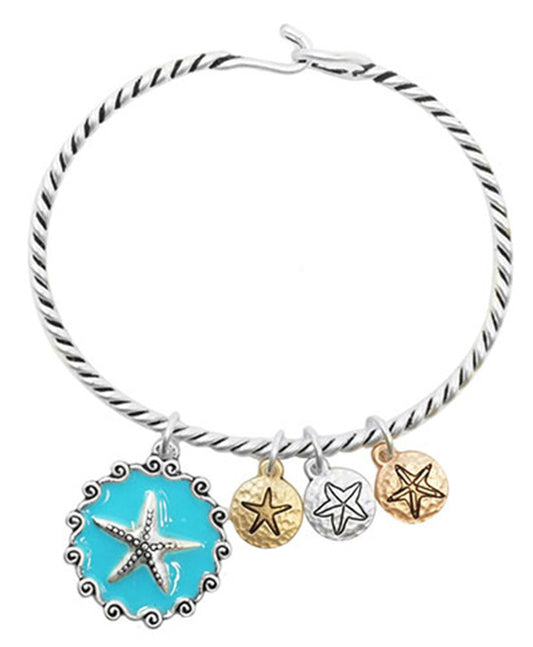 Starfish Charm Wire Hook Bangle Bracelet
