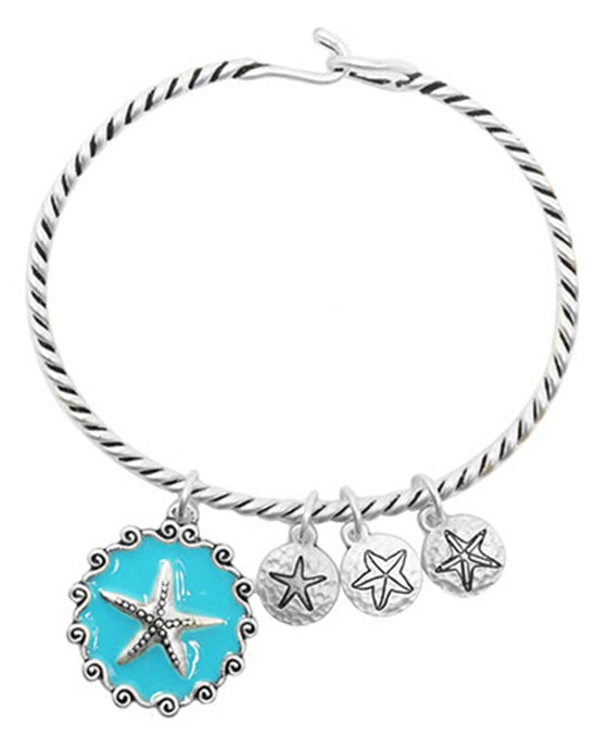 Starfish Charm Wire Hook Bangle Bracelet