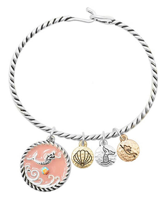 Mermaid Charm Wire Hook Bangle Bracelet