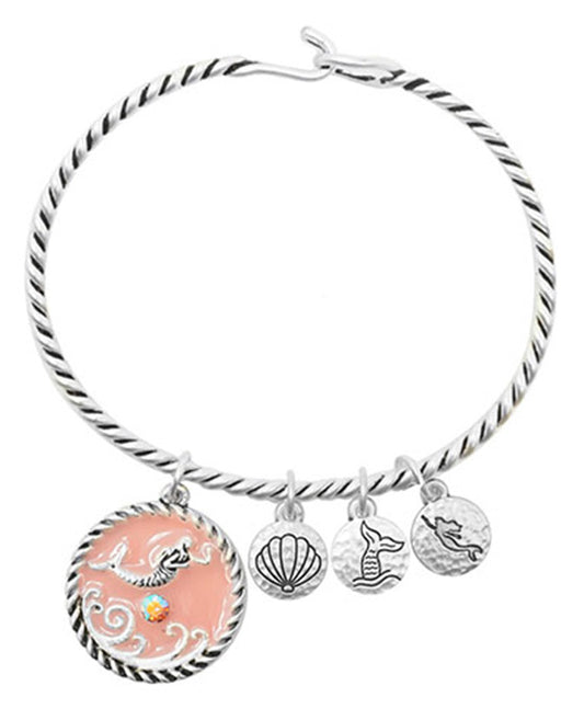 Mermaid Charm Wire Hook Bangle Bracelet
