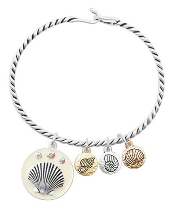 Seashell Charm Wire Hook Bangle Bracelet