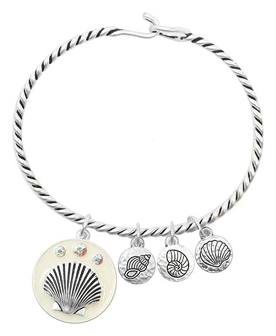 Seashell Charm Wire Hook Bangle Bracelet