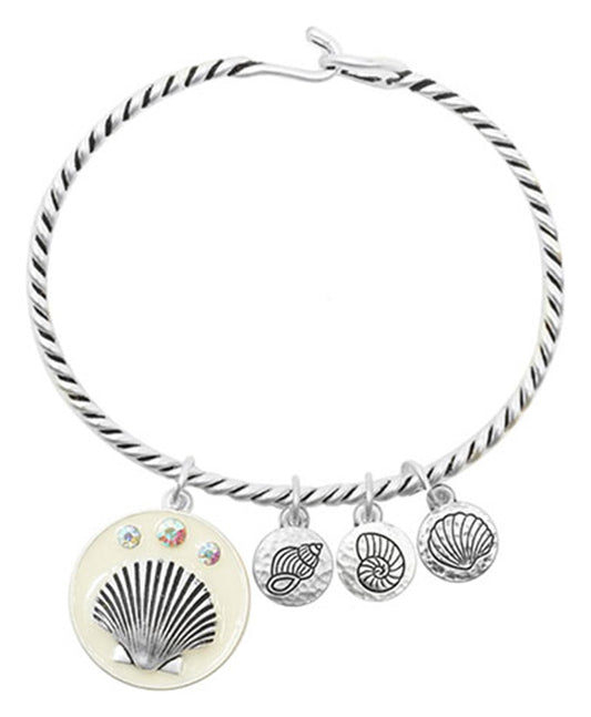 Seashell Charm Wire Hook Bangle Bracelet