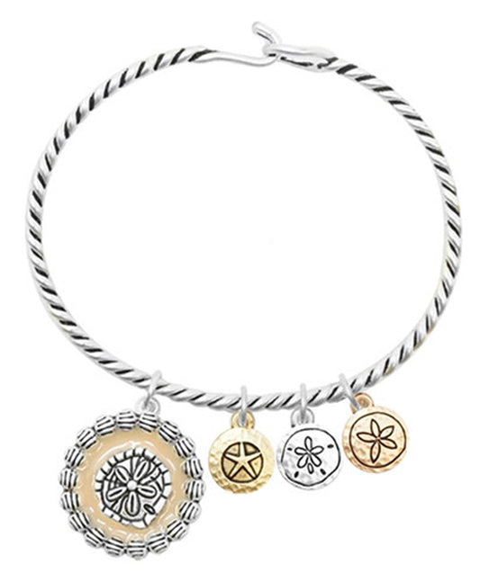 Sand Dollar Charm Wire Hook Bangle Bracelet