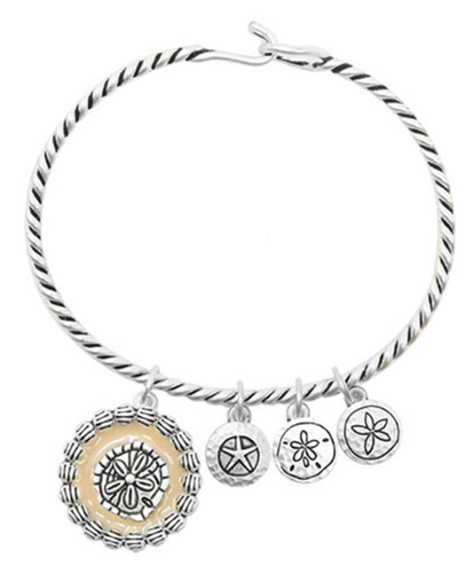 Sand Dollar Charm Wire Hook Bangle Bracelet