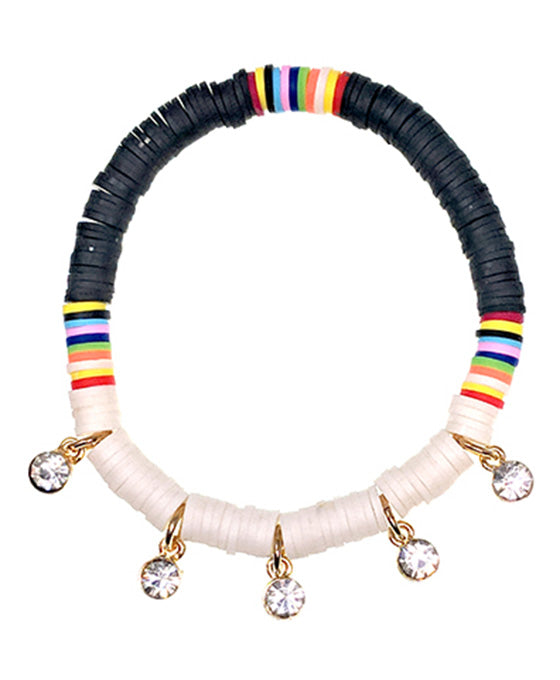 Beads w/ Rhinestone Charm Stretch Bracelet