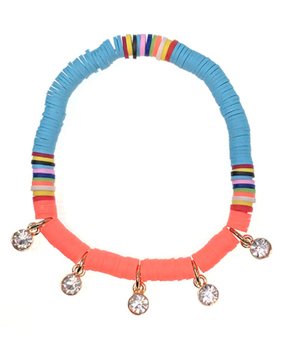 Beads w/ Rhinestone Charm Stretch Bracelet