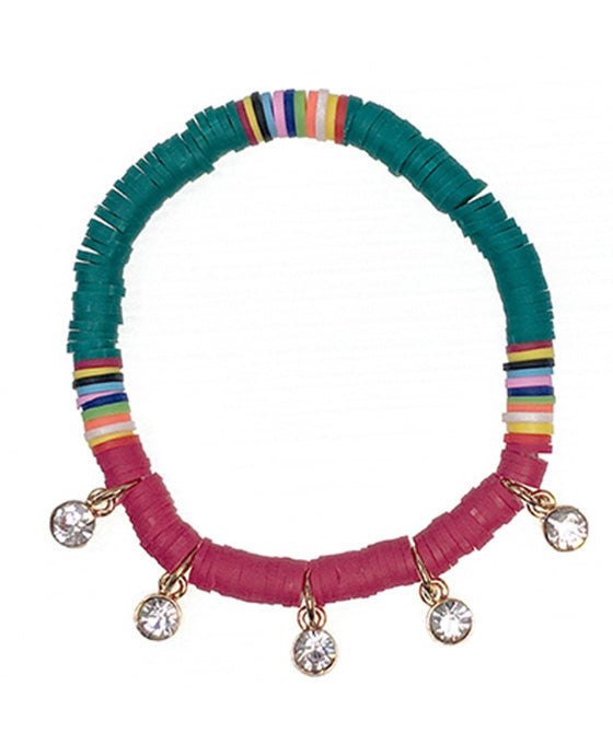 Beads w/ Rhinestone Charm Stretch Bracelet