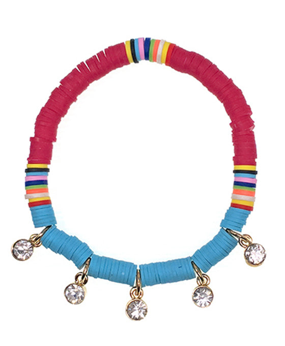 Beads w/ Rhinestone Charm Stretch Bracelet