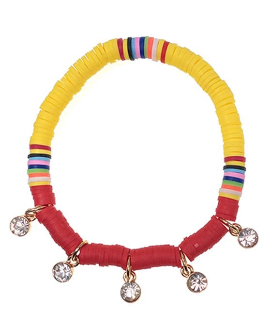 Beads w/ Rhinestone Charm Stretch Bracelet