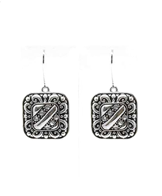 Square Designer Texture w/ Rhinestone Earring